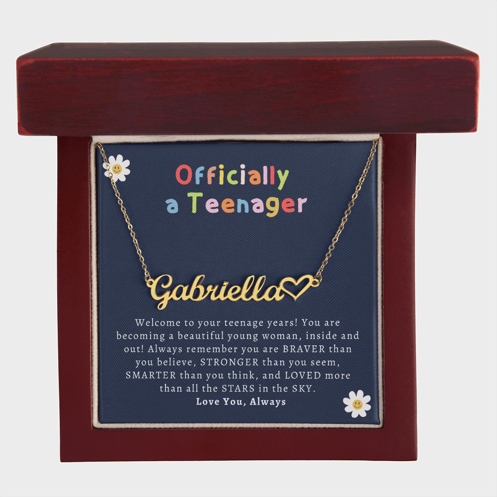 13th Birthday Gift | Officially a Teenager Personalized Name Necklace
