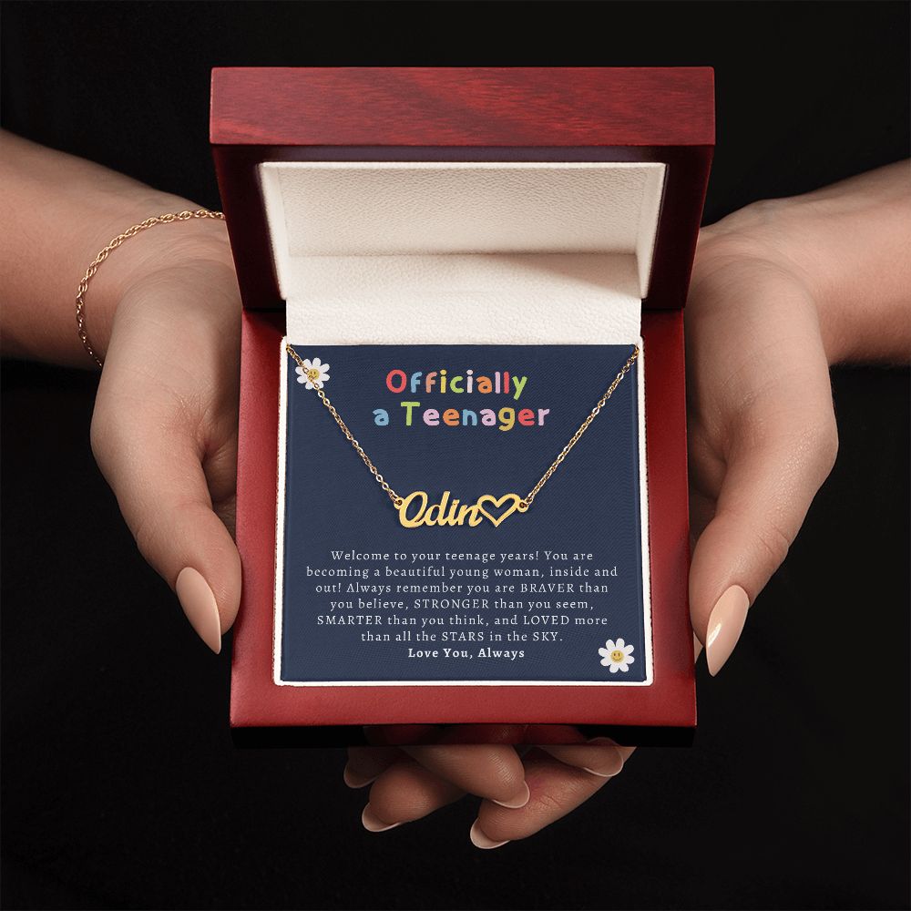 13th Birthday Gift | Officially a Teenager Personalized Name Necklace