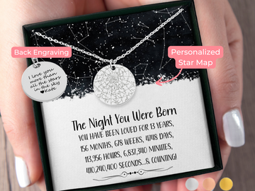 13th Birthday Star Map Personalized Gift Necklace