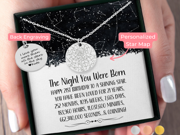 21st Birthday Star Map By Date Silver Necklace