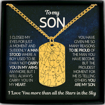 To My Son Custom Star Map By Date Engraved Dog Tag Necklace, Mom To Son Gifts, Meaningful Gift for Son, Gift For Birthday, Son Birthday Gift