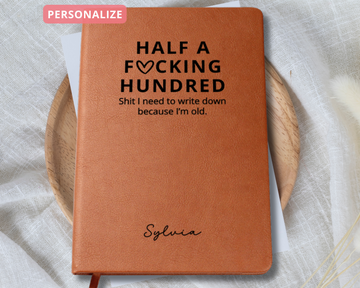 Funny 50th Birthday Journal – Personalized Gift for Him or Her – Vegan Leather Notebook for Milestone Birthday