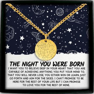 Custom Star Map Birthday Gift For Son, Grandson or Nephew Engraved Cuban Coin Necklace, Christmas Gift, Encouragement Gift, Graduation Gift