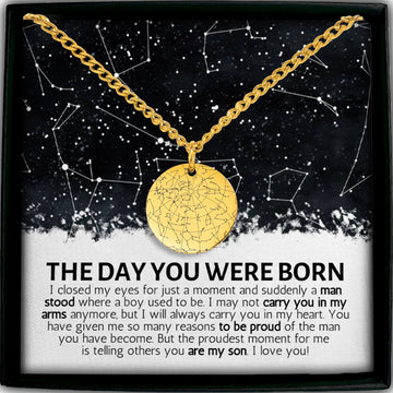 The Day You Were Born Star Map Cuban Coin Necklace Gift for Son from Mom or Dad  | Special Gift Idea Son Birthday Gift Custom Christmas Gift