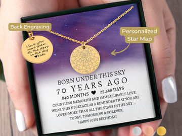 70th Birthday Gift Custom Star Map By Date Necklace