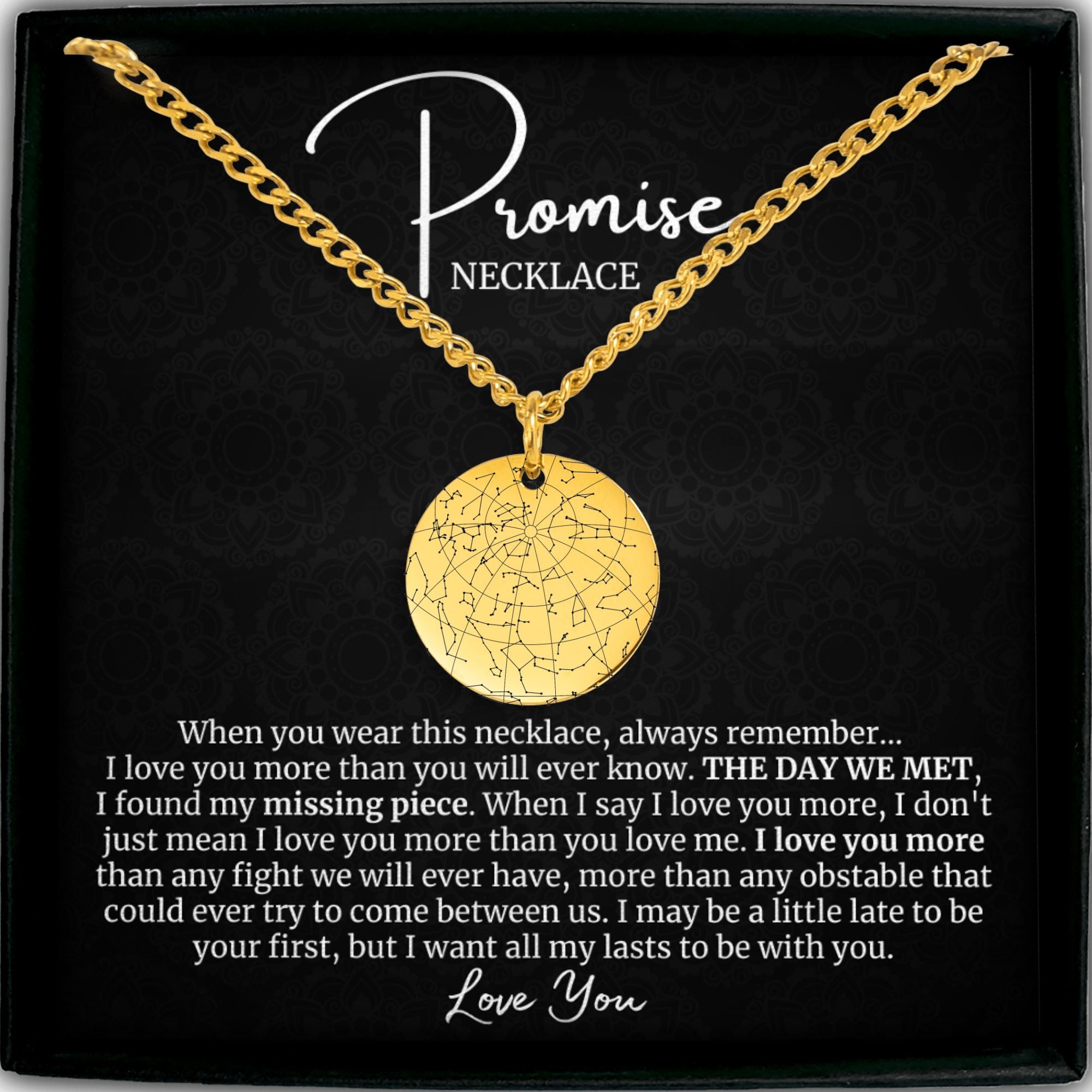 Promise Necklace For Him Personalized Star Map Sentimental Gifts For Boyfriend To My Man Birthday Valentine Anniversary Gold Men Chain