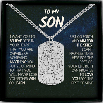 To My Son Custom Star Map By Date Dog Tag Engraved Necklace, Mom To Son Gifts, Meaningful Gift for Son, Gift For Birthday, Son Birthday Gift