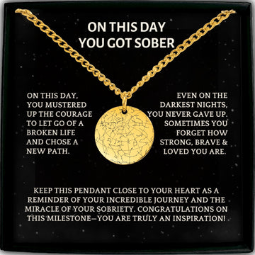 Custom Sobriety Star Map Necklace, Personalized Addiction Recovery Jewelry, Sobriety Gift for Milestones, Engraved Coin Necklace For Him BF