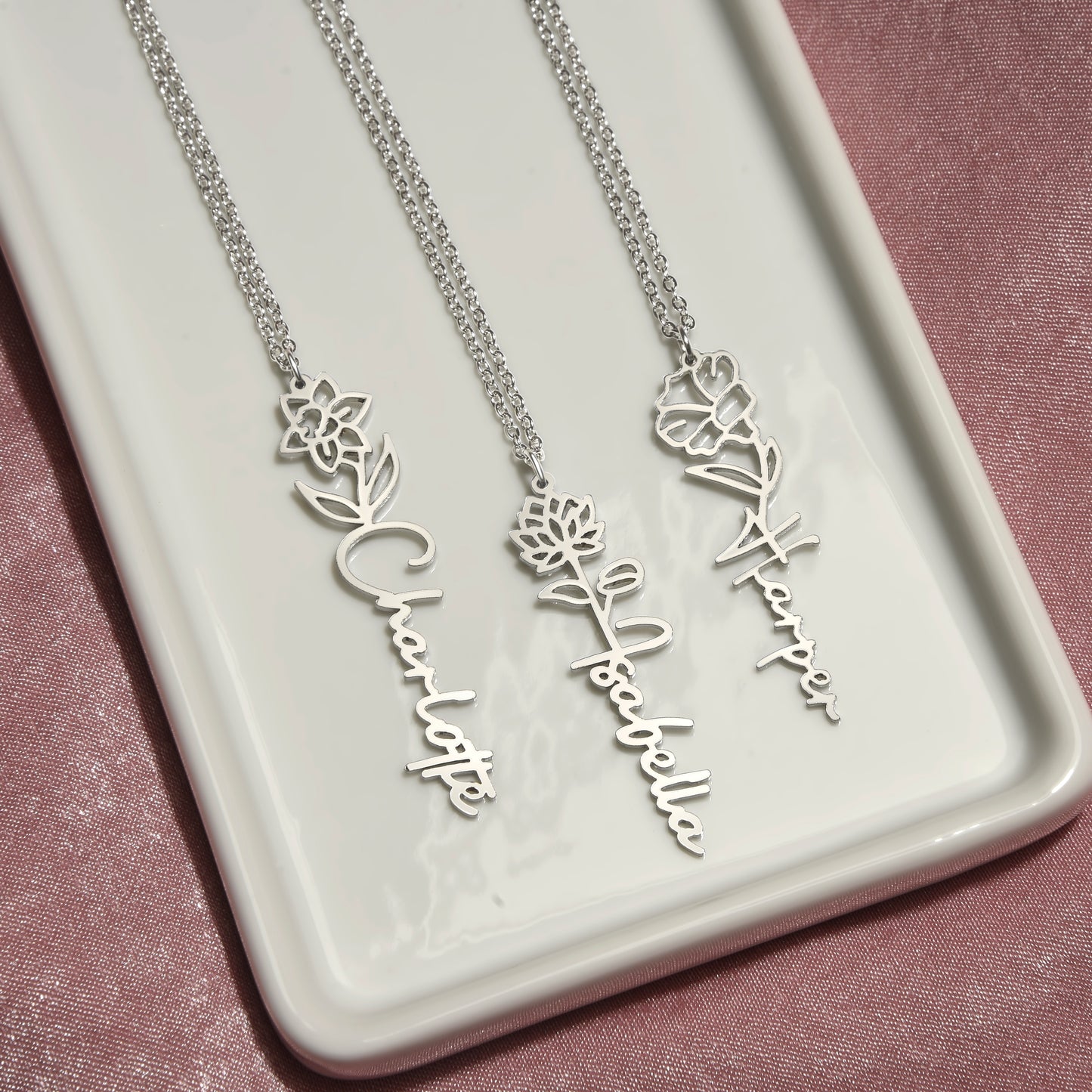 Personalized Birth Flower Name Necklace | Granddaughter Gift from Grandma or Grandpa