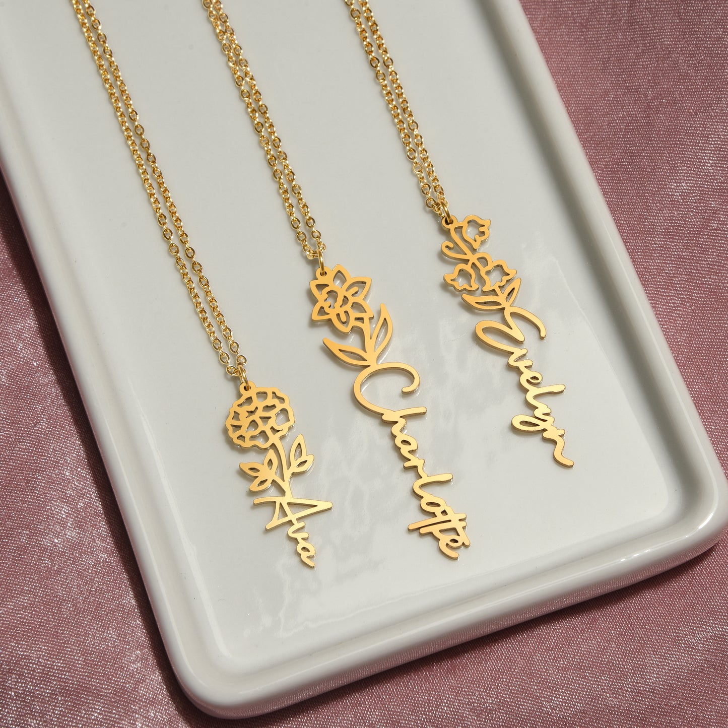 Gift for Daughter | Personalized Name Necklace with Birth Flower