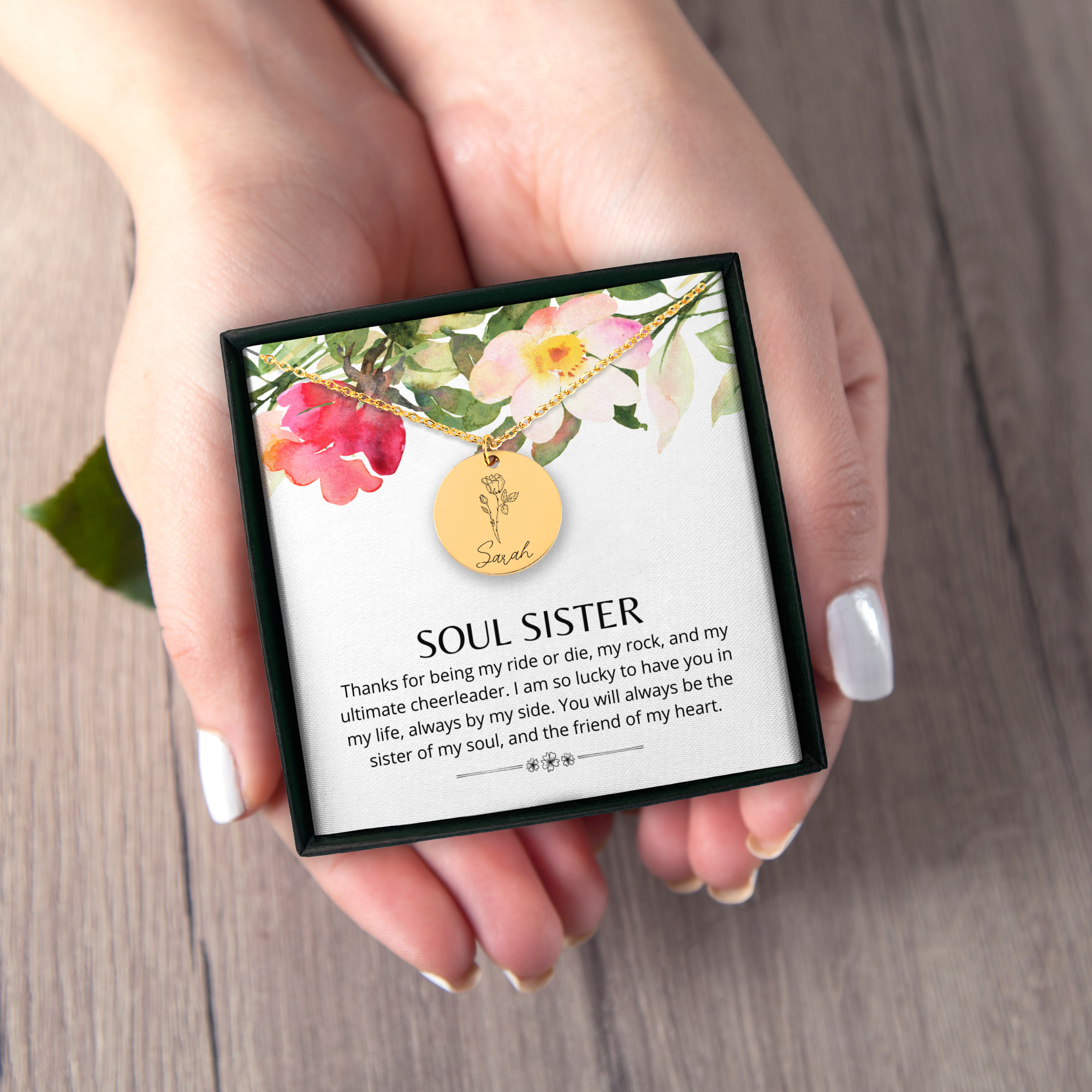 Soul Sister Name & Birth Flower Necklace