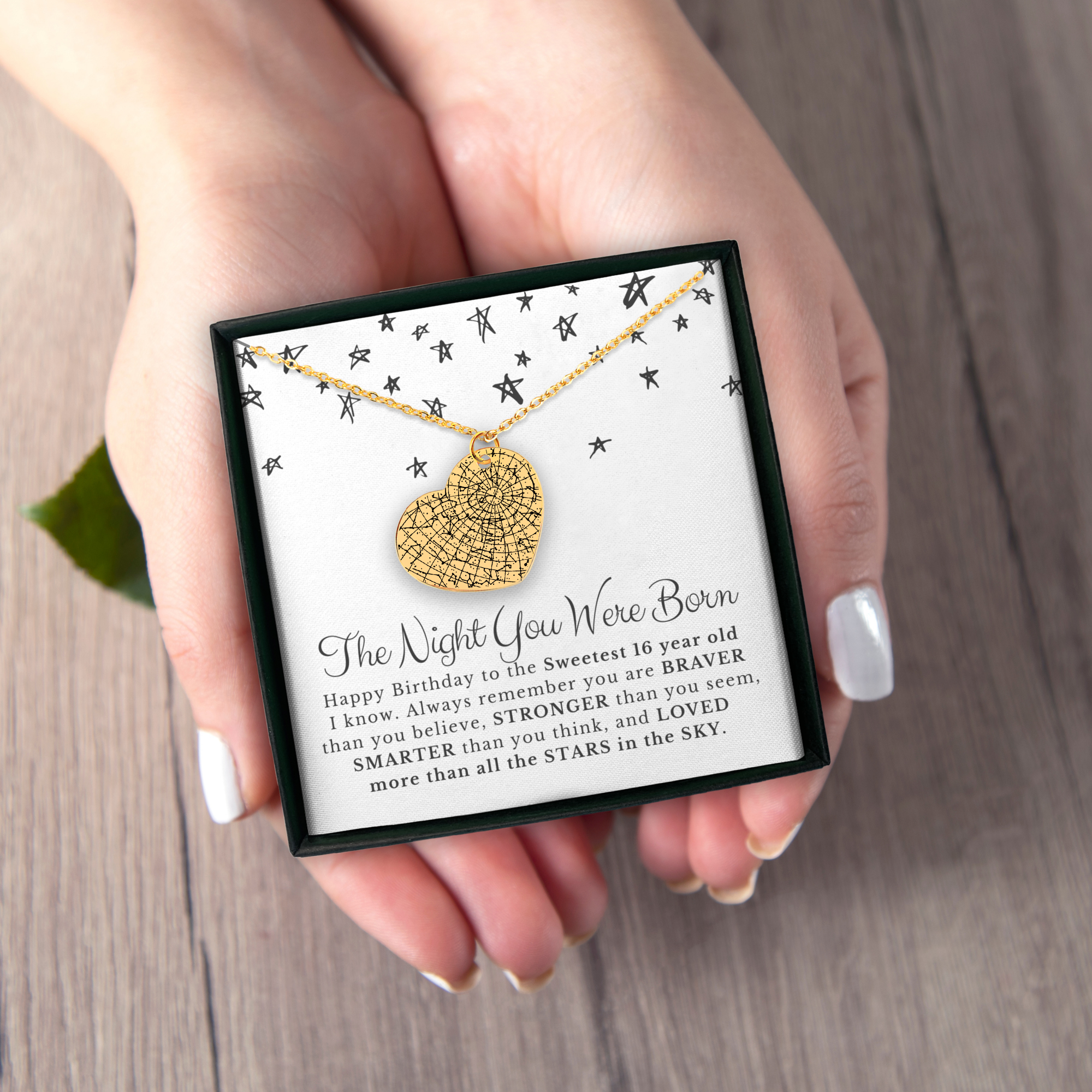 16th Birthday Star Map By Date Heart Necklace