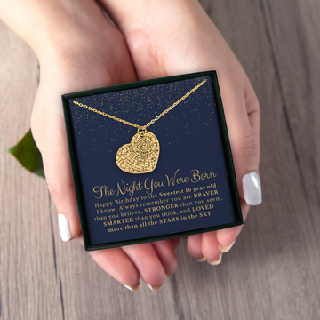 Sweet 16 Star Map By Date Heart Necklace