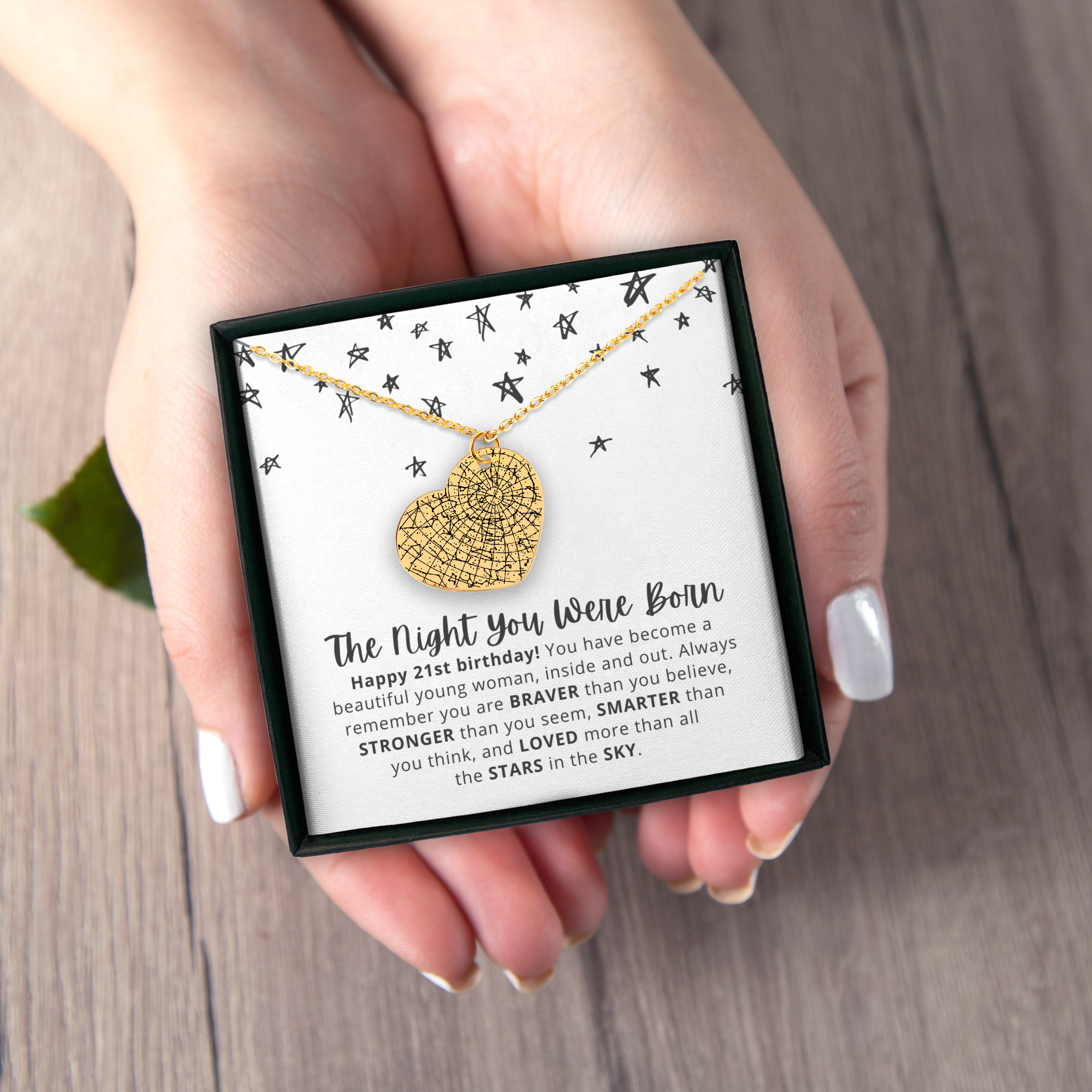 21st Birthday Gift Star Map By Date Heart Necklace