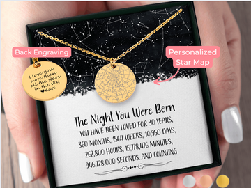 30th Birthday Gift Custom Star Map By Date Necklace Gift for Daughter, Granddaughter, Niece, Friend