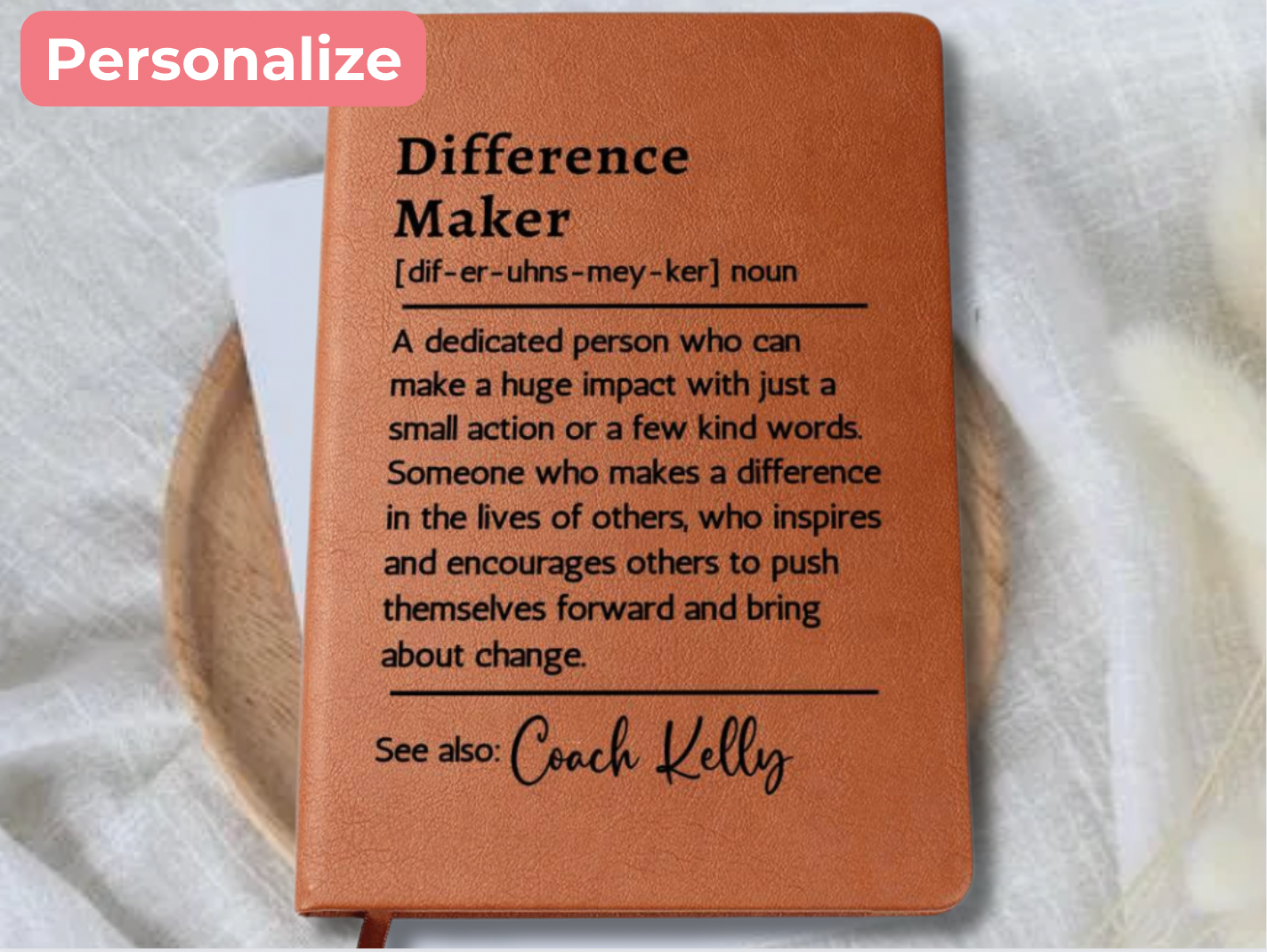 Difference Maker Definition Gift Personalized Journal, Thank you Gift Customized Notebook, Gifts For Coaches, Retirement Gift, Teacher Appreciation Gift