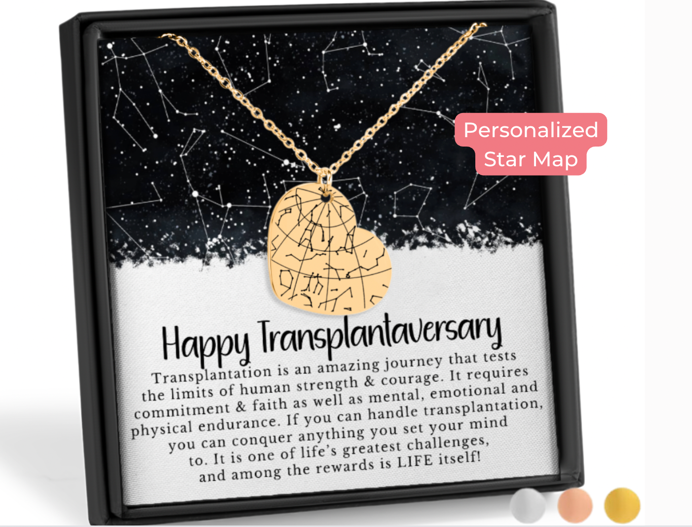 Transplant Anniversary Gift Custom Star Map By Date Heart Necklace
