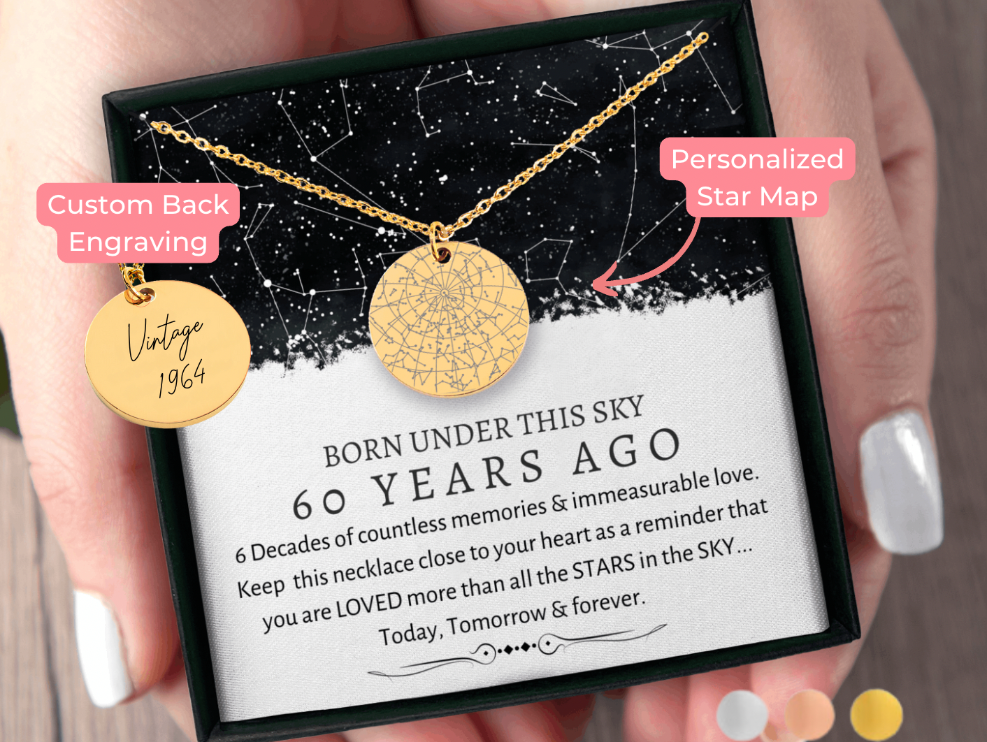 60th Birthday Gifts For Women Custom Star Map By Date Necklace