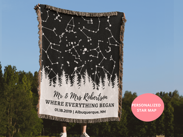 Personalized Star Map By Date Woven Blanket | Couples Gift Cotton Anniversary Gift For Him