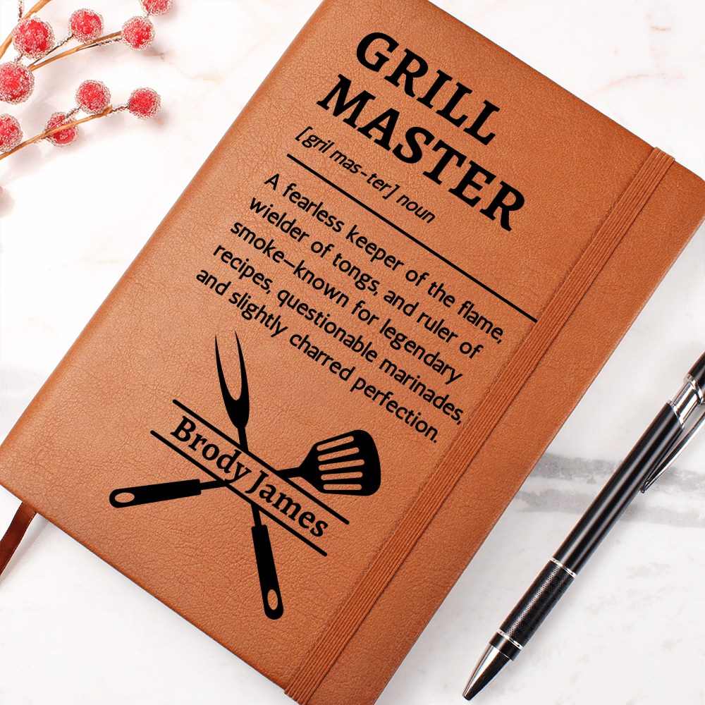 Custom Grill Master BBQ Recipe Book | Personalized Name Secret Recipes Journal, Funny Cookbook Gift for Dad, Grandpa, or Friend