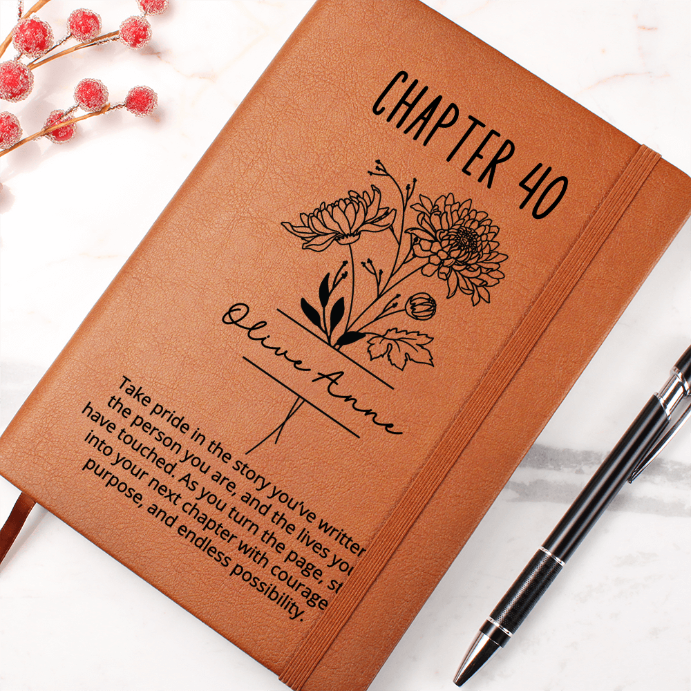 Forty Birthday Birth Flower Gift Best Friend Personalized Name Journal Gift for Her Bookish 40th Birthday Gift For Book Lovers, Fortieth One More Chapter