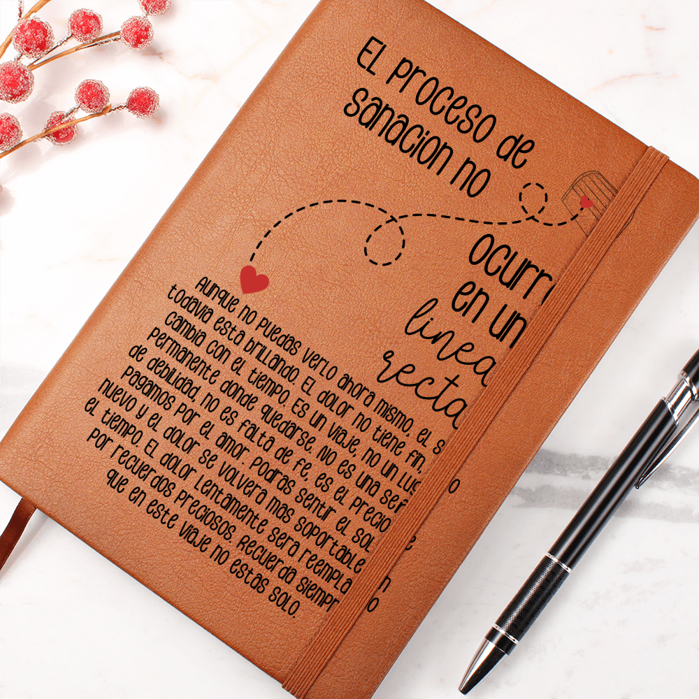 Spanish Grief Journal Gift - Healing is Not Linear - Vegan Leather Encouragement Notebook - Bereavement Gift for Loss - Diario Español