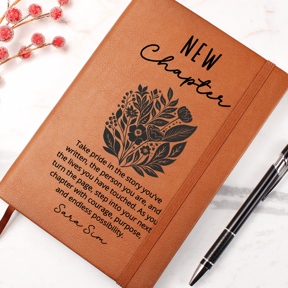 New Chapter Linocut Flower Journal | Milestone Gift for Her New Job, Promotion, Retirement, Divorce, Moving, Birthday, Christmas