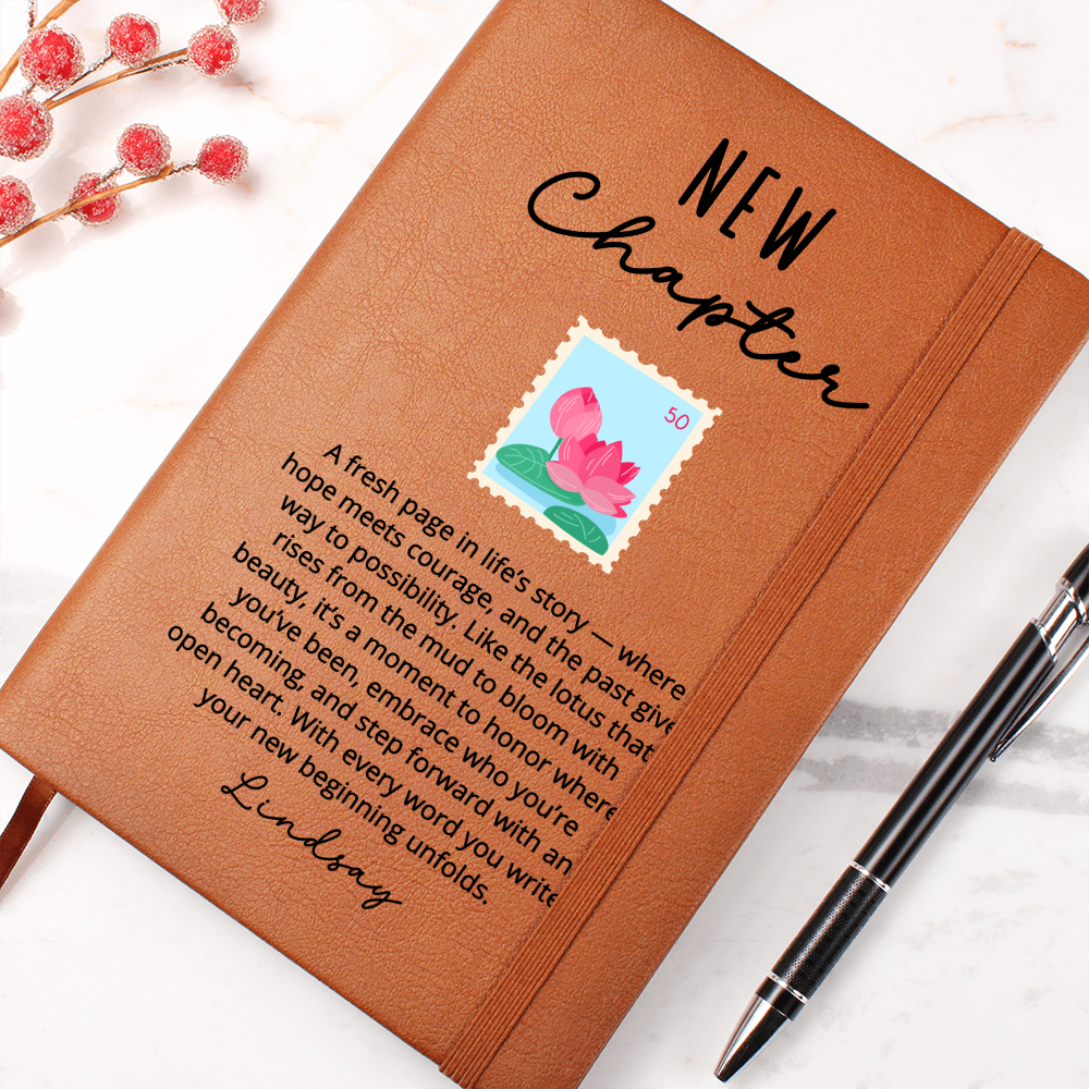 Personalized New Chapter Lotus Journal | Custom Name Vegan Leather Notebook | Sobriety Recovery Divorce Healing Encouragement Gift
