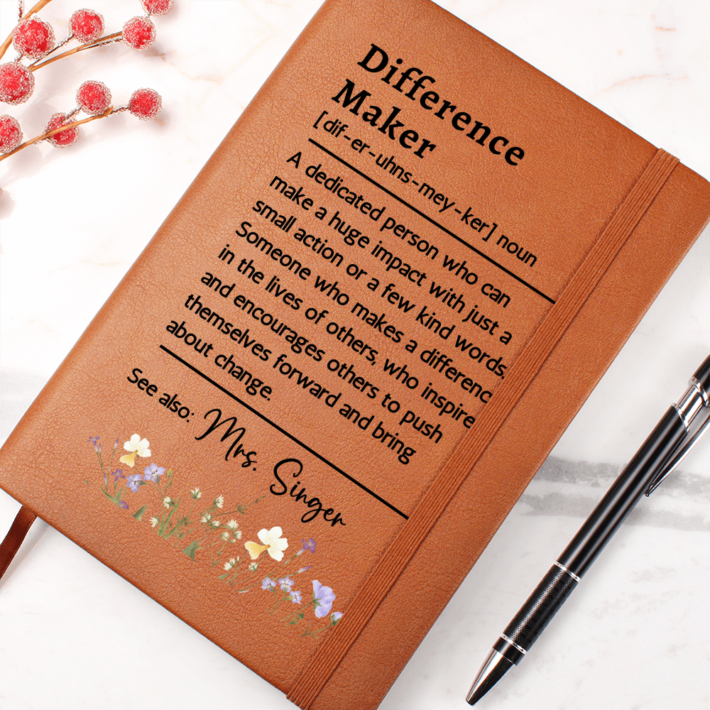 Custom Name Difference Maker Journal | Personalized Vegan Leather Mentor Teacher Coach Notebook Christmas Gift Appreciation Thank You