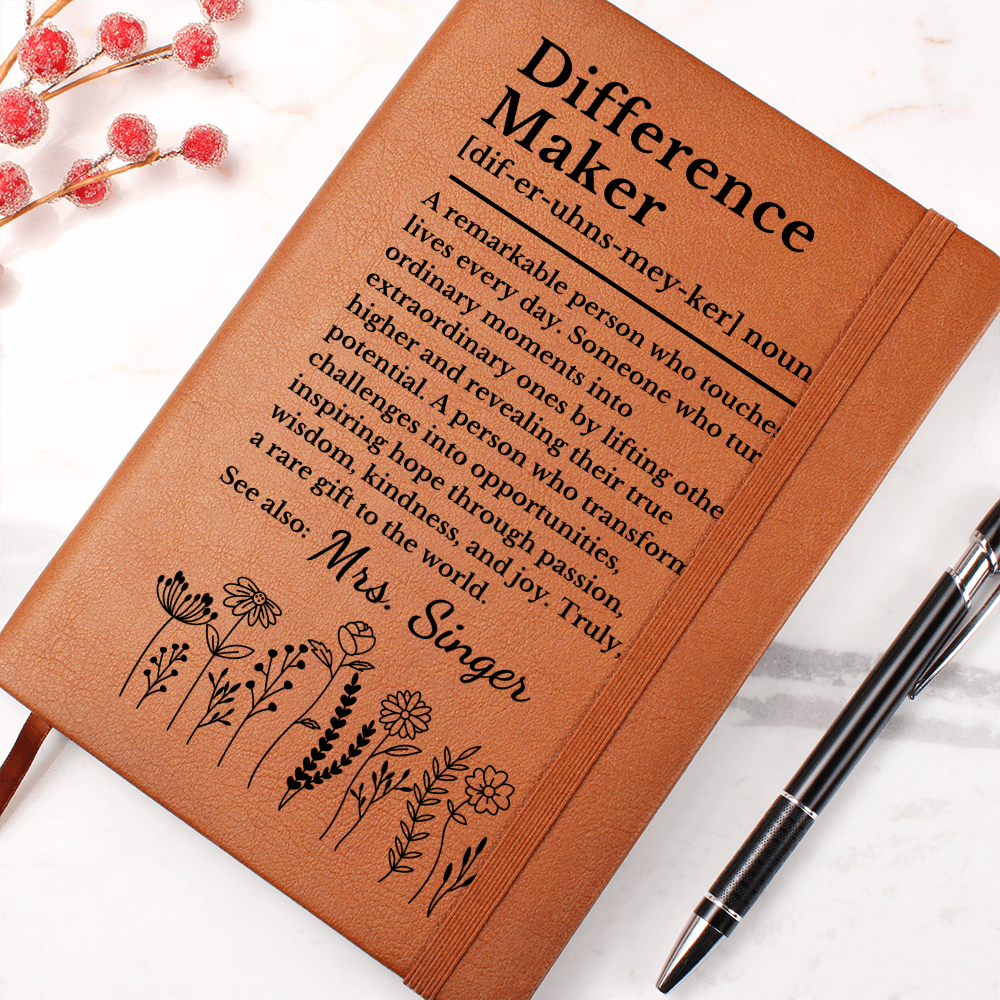 Personalized Difference Maker Journal | Custom Name Vegan Leather Notebook Mentor Teacher Coach Gift Christmas Thank You Appreciation