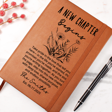 A New Chapter Begins Wedding Journal | Personalized Couple Notebook with Name & Date | Custom Floral Keepsake | Bride Groom Gift