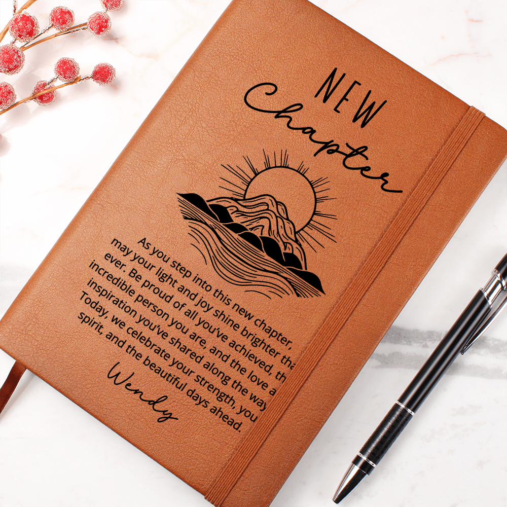 New Chapter Personalized Journal | Custom Name Vegan Leather Notebook, Encouragement Gift for Graduation, Retirement, or Birthday