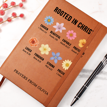 Rooted in Christ Journal – Christian Gift for Women – Personalized Prayer Notebook with Bible Verses – Floral Faith Journal
