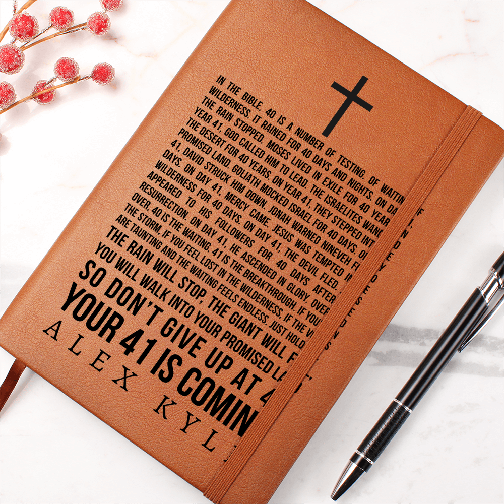 Personalized Bible Verse Journal  41 is Coming Custom Name Encouragement Gift  - Scripture Notebook - 40 Days and Nights - God's Promises - Christian Gifts
