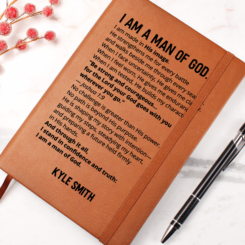 Christian Man of God Journal Personalized Faith Notebook Custom Name Scripture Gift for Him