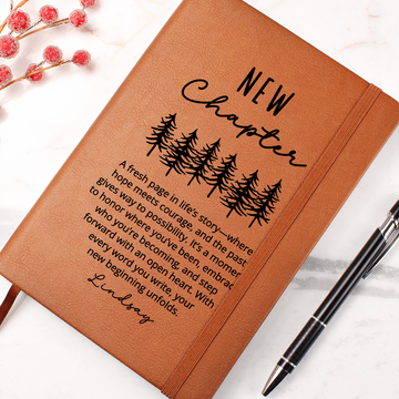 Personalized New Chapter Journal | Custom Name Vegan Leather Notebook | Retirement Divorce Sobriety Recovery Graduation Christmas Gift