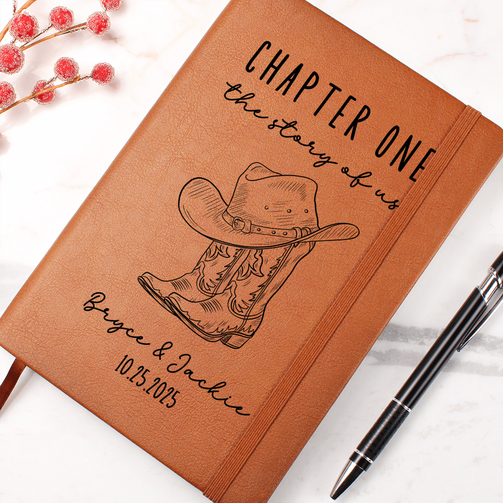 Personalized Wedding Journal | Chapter One Story of Us Vegan Leather Notebook, Custom Anniversary Gift for Couple, Rustic Western Keepsake
