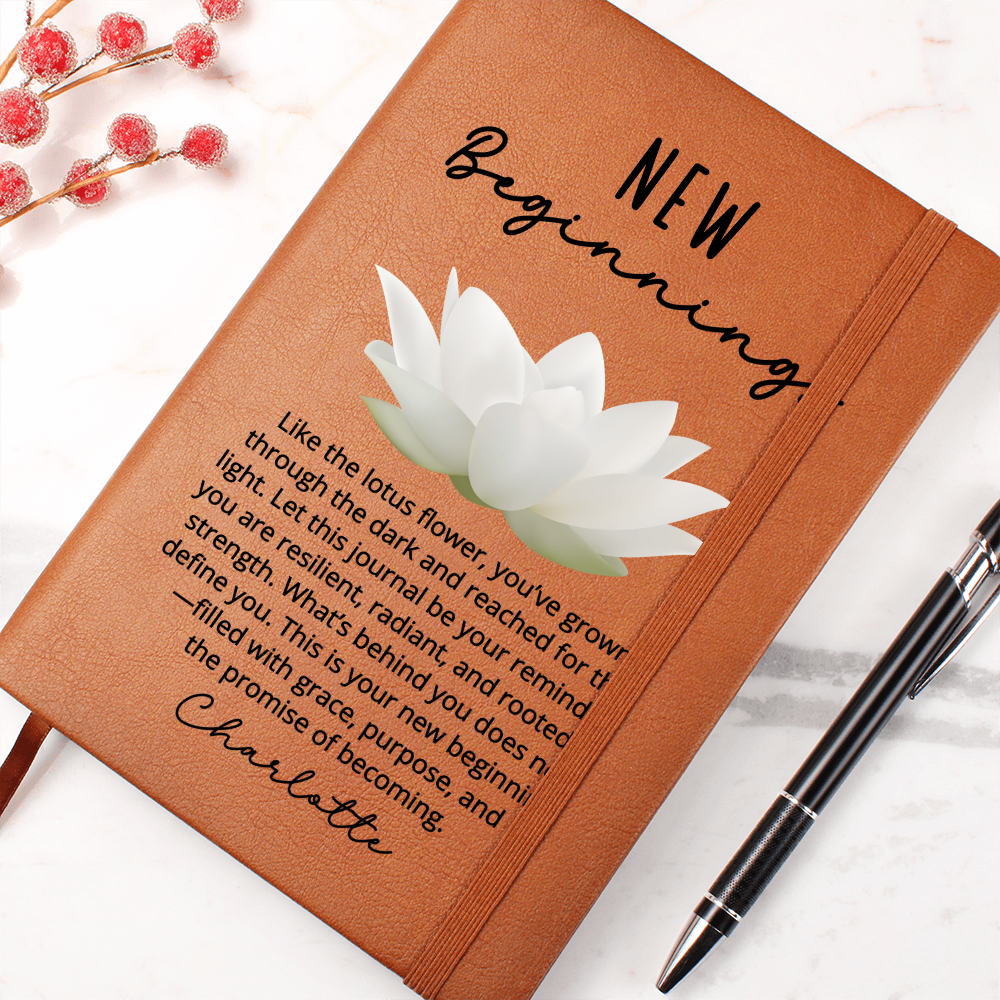 Lotus Flower New Beginnings Journal – Custom Name Gift for Her – Divorce, Breakup, Clean Slate, Strength, Sober Moving or New Job Gift
