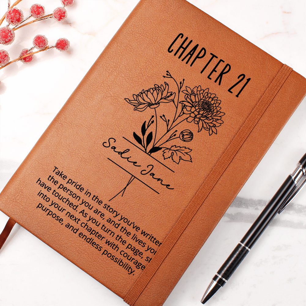 21st Birthday Gift for Her– Personalized Chapter 21 Journal with Name – Birth Month Flower Notebook – Bookish 21st Keepsake Gift Idea