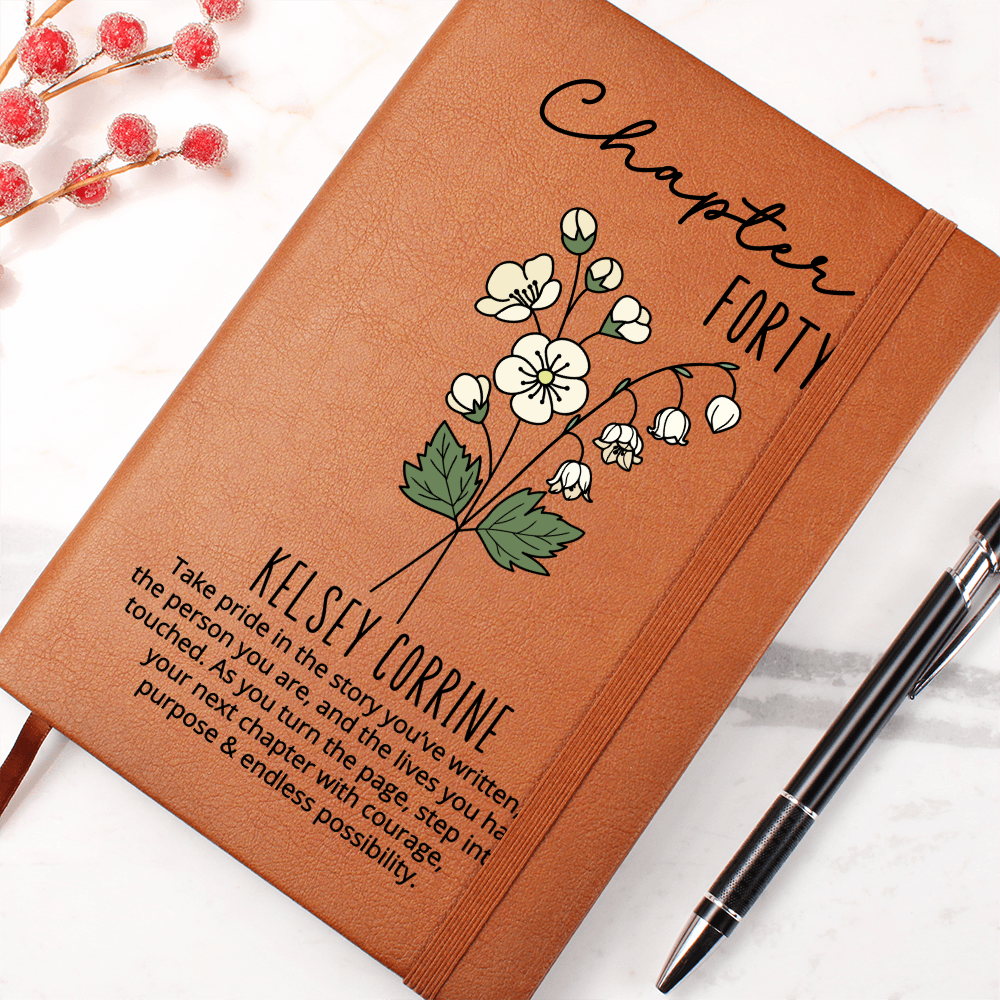 Chapter 40 Personalized Birth Month Flower Journal, 40th Birthday Gift for Her, Custom Floral Name Gift for Daughter Granddaughter