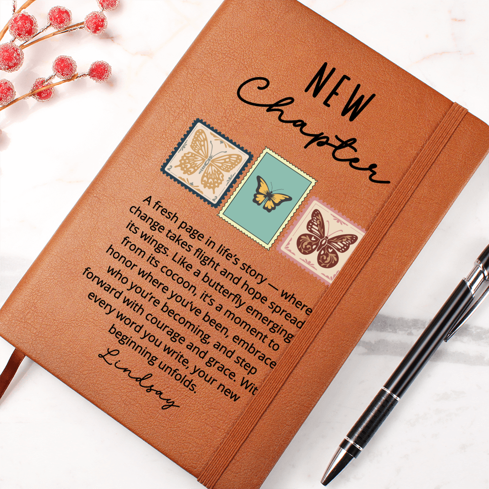 Personalized Butterfly New Chapter Notebook | Custom Name Vegan Leather Journal Sobriety Divorce Recovery Encouragement Healing Gift for Her
