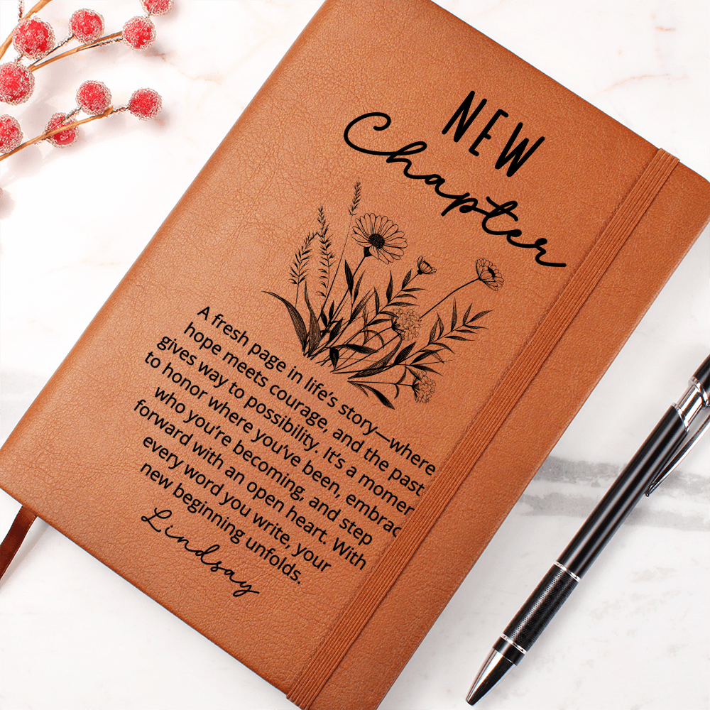 Personalized New Chapter Journal | Custom Name Vegan Leather Notebook | Retirement Divorce Sobriety Recovery New Beginnings Gift