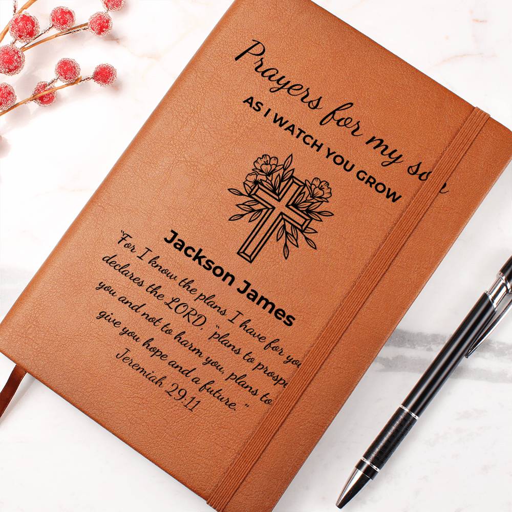 Prayers for My Son Personalized Bible Verse Notebook | Custom Christian Prayer Journal for Mom or Dad | Keepsake Journal for Parents to Son