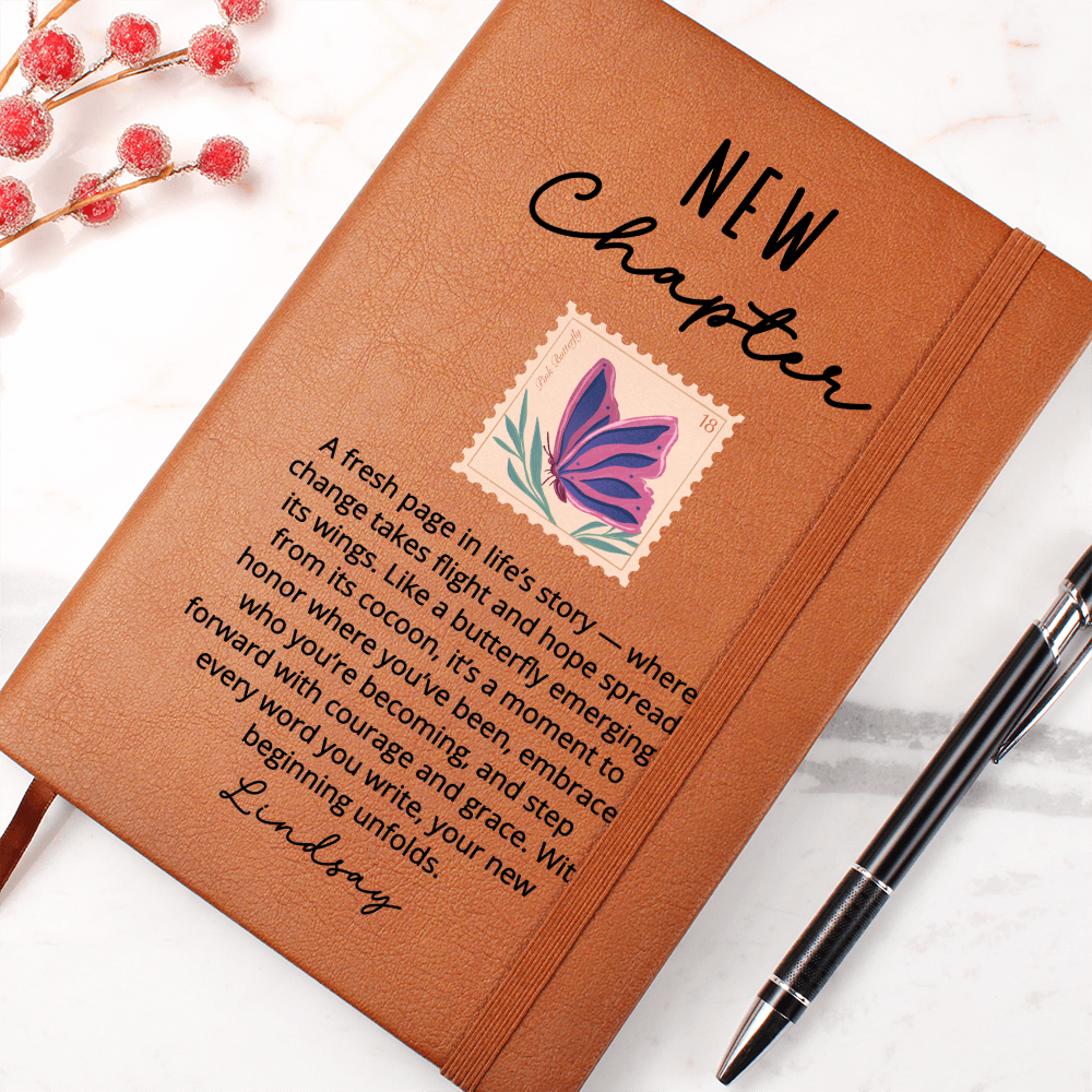 Personalized Butterfly New Chapter Journal | Custom Name Vegan Leather Notebook | Sobriety Divorce Recovery Healing Gift for Her
