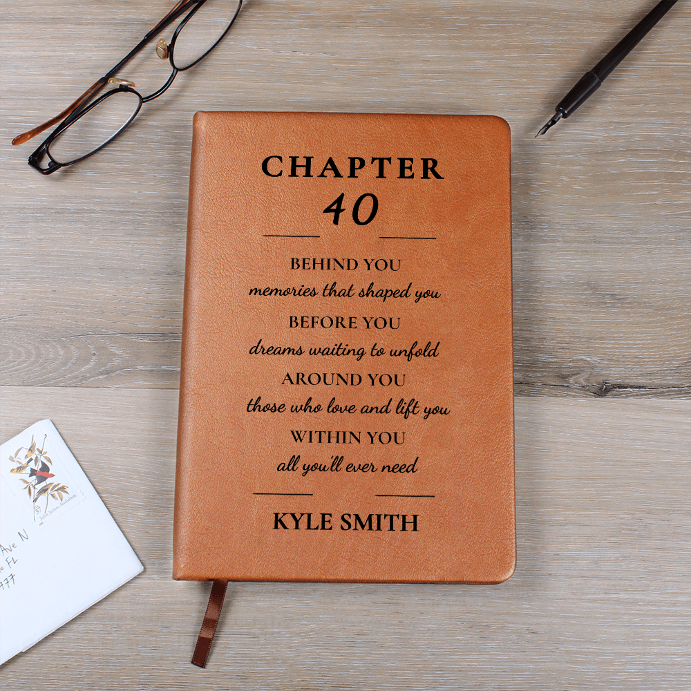 Personalized 40th Birthday Journal, Custom Name Vegan Leather Notebook, Milestone Birthday Gift for Women or Men, Keepsake Memory Book