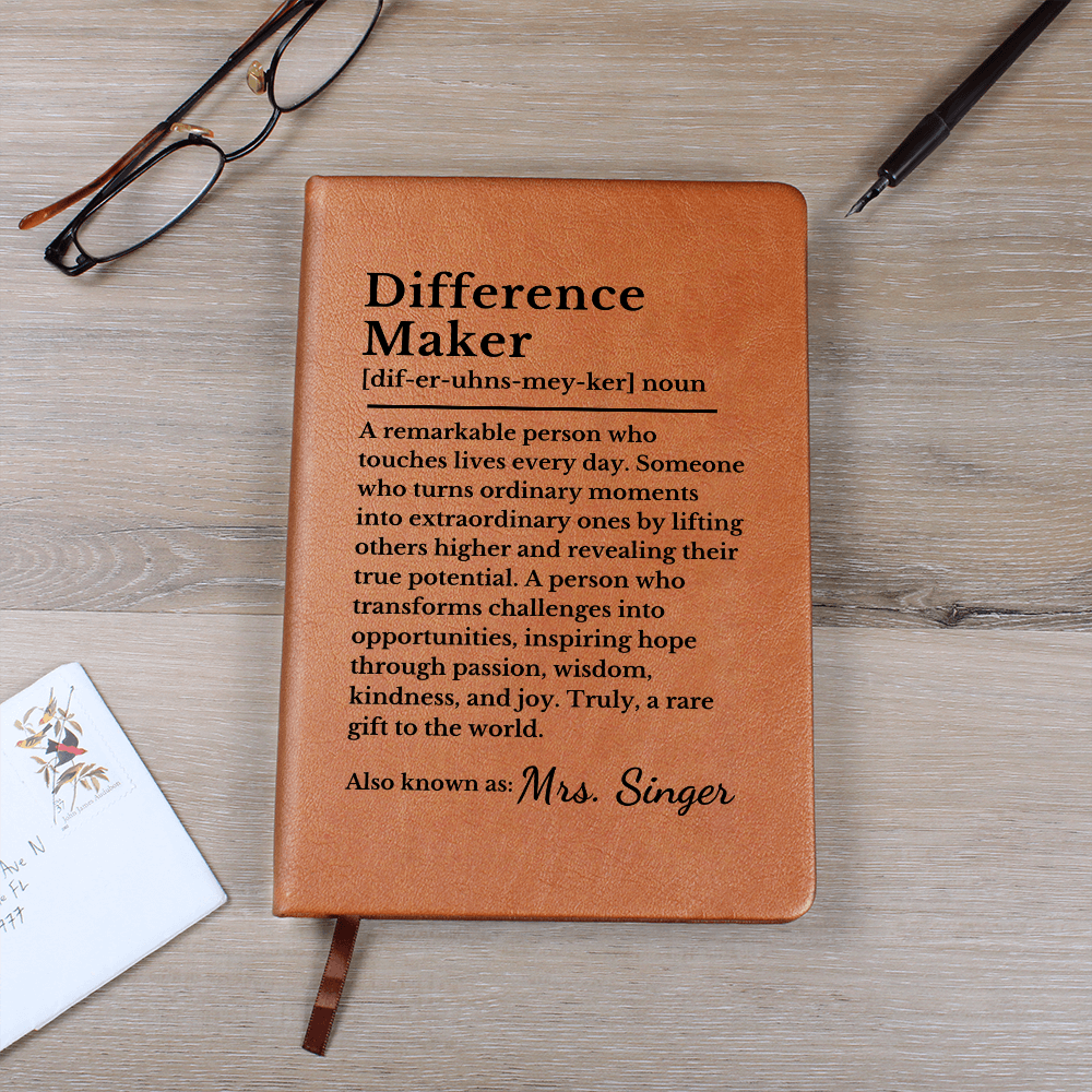 Personalized Difference Maker Vegan Leather Journal: Mentor Gift