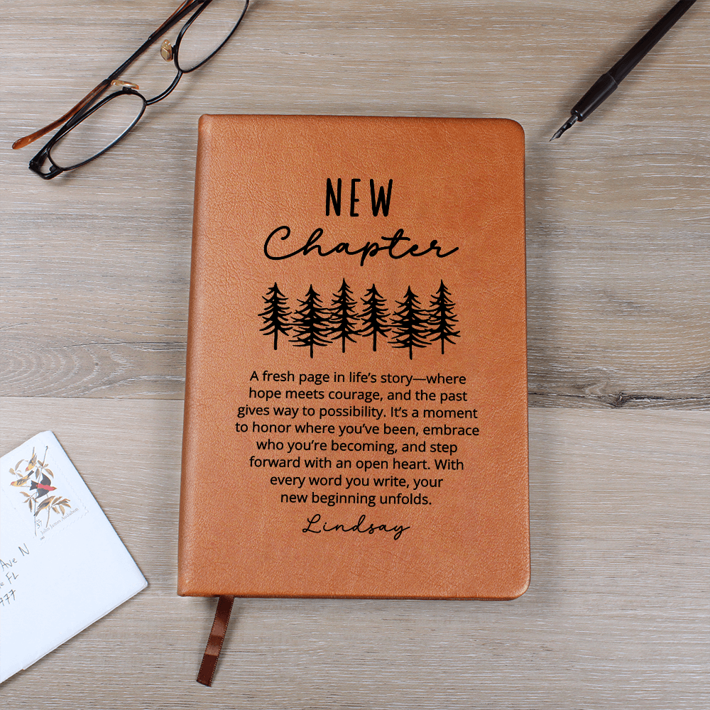 Personalized New Chapter Journal | Custom Name Vegan Leather Notebook | Retirement Divorce Sobriety Recovery Graduation Christmas Gift