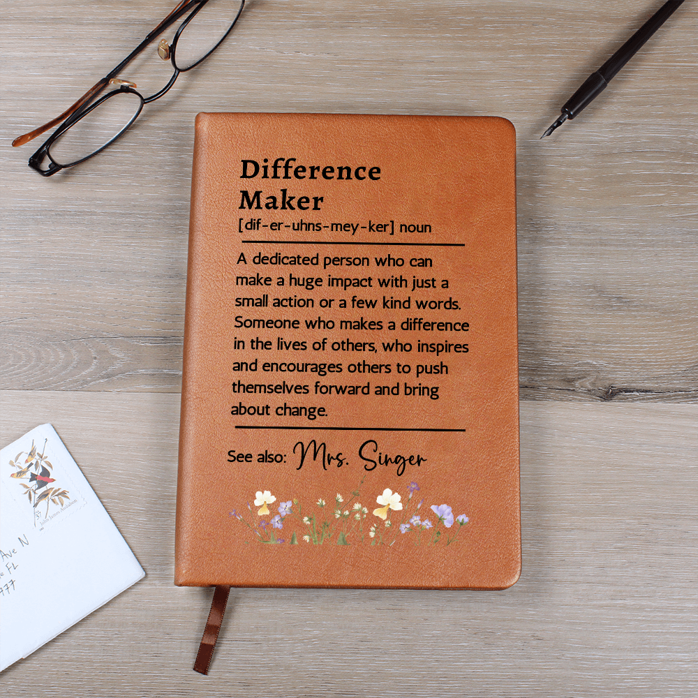 Custom Name Difference Maker Journal | Personalized Vegan Leather Mentor Teacher Coach Notebook Christmas Gift Appreciation Thank You