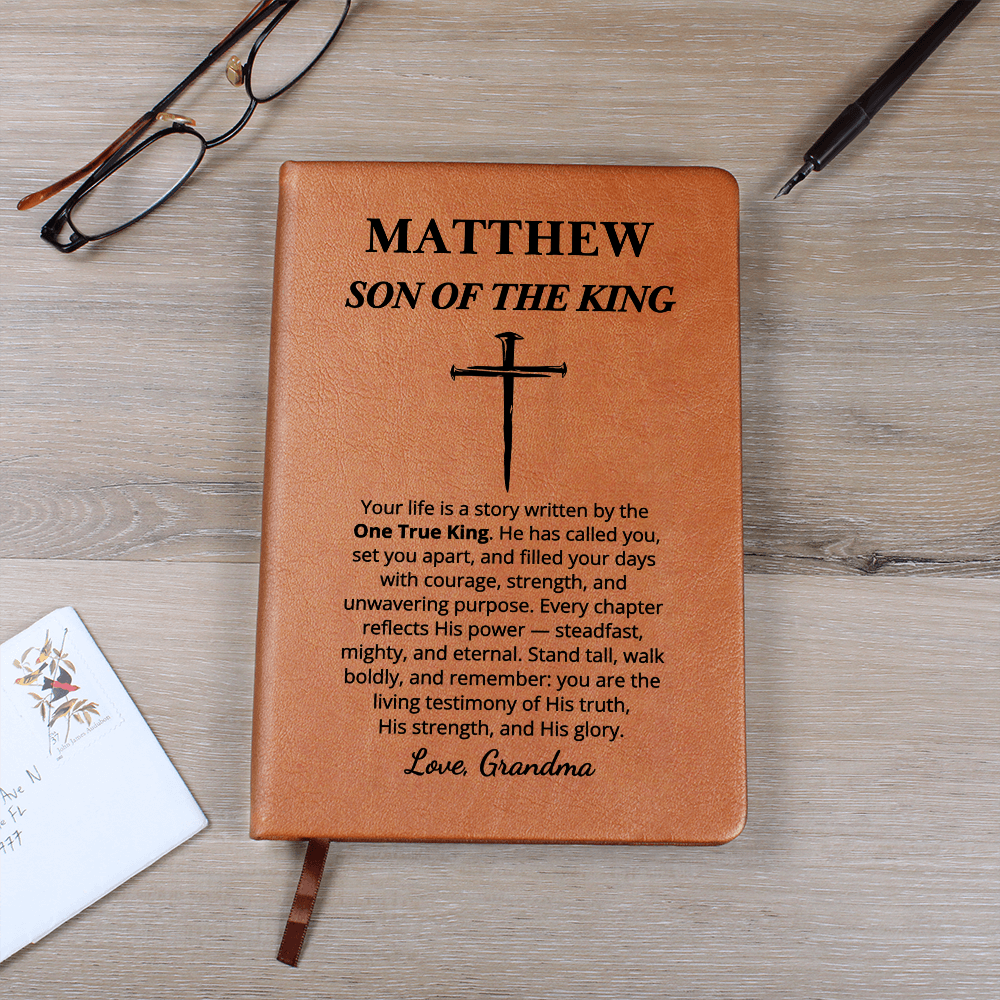 Personalized Son of the King Journal with Cross | Custom Name Christian Gift for Boys | Faith Notebook from Parent Grandparent Godparent