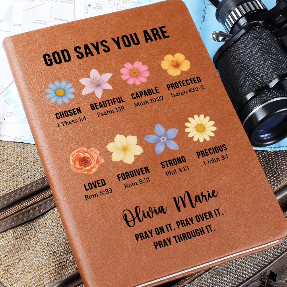 God Says You Are Journal – Personalized Christian Gift for Women – Custom Prayer Notebook with Bible Verses & Floral Design